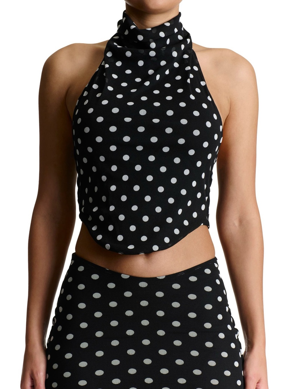 NWT Sz M Naked Wardrobe Polka Dot Halter Crop Top Sheer Mesh Sleeveless